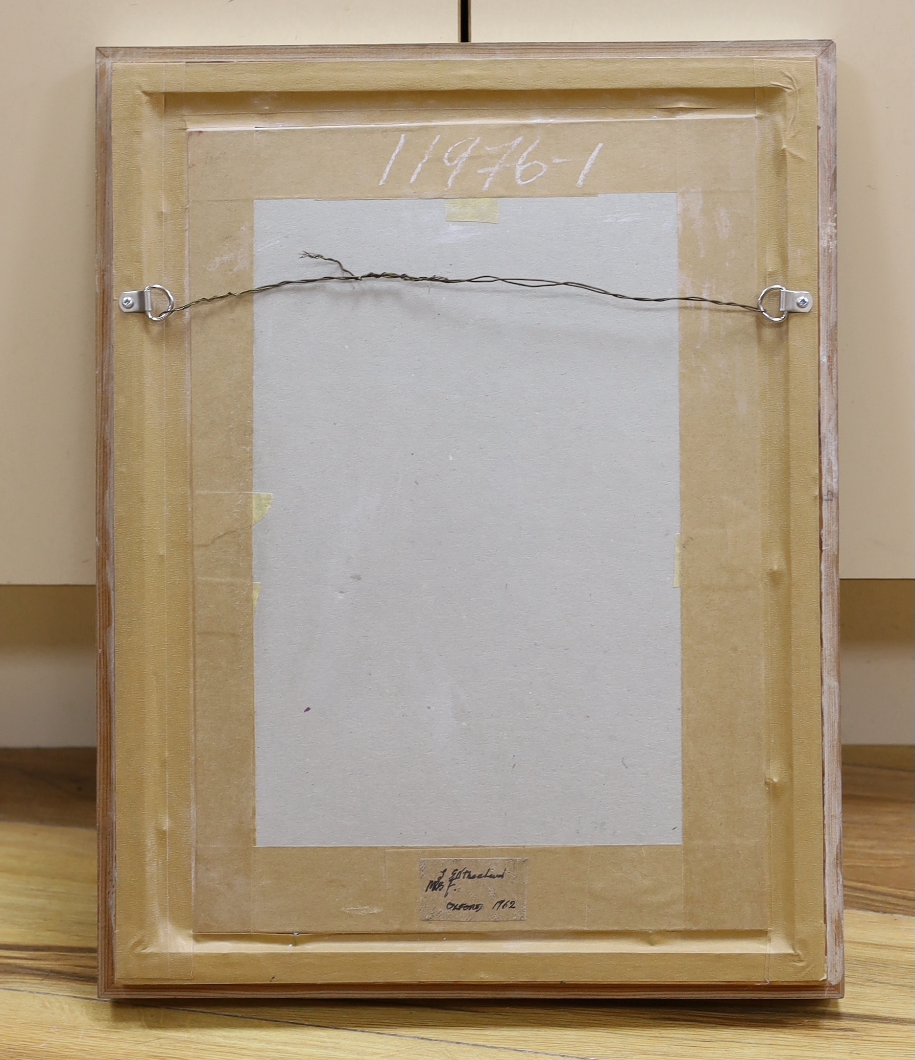Sutherland (20th. C), abstract oil, Leaves, signed and indistinctly dated, possibly '62, 31 x 21cm